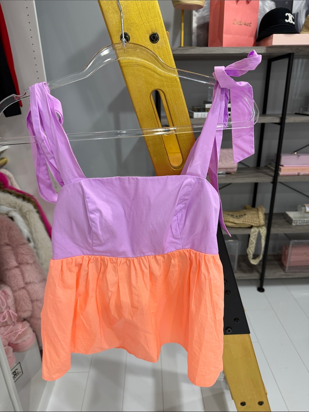 Lilly Pulitzer Lavender and Peach Tie-Shoulder Colorblock Crop Top
